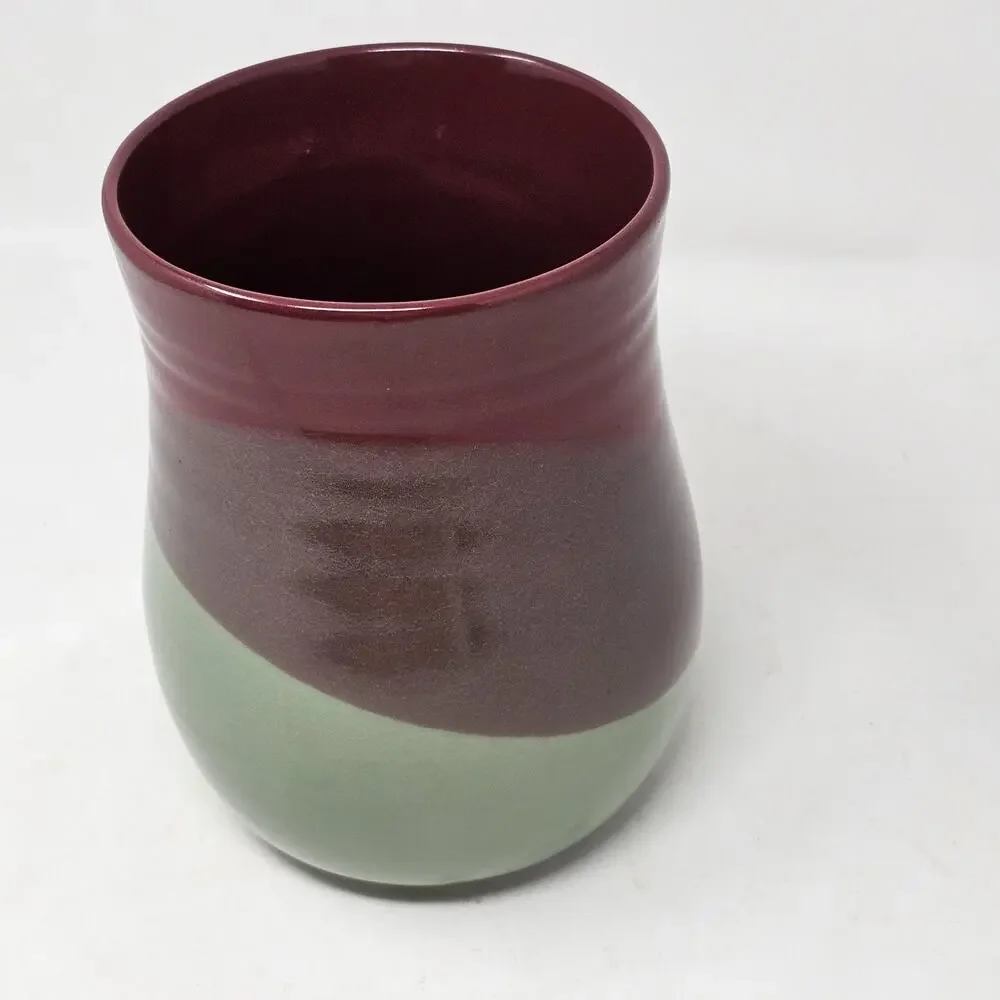 Kent Follette Studio Art Pottery Cranberry Maroon Green Crystalline Vase Signed